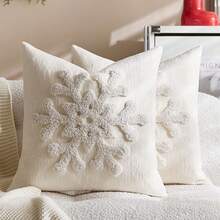 3D Christmas Snowflakes Throw Pillow Covers Rustic Farmhouse Style Christmas Tree Pillow Cover, 17.72x17.72inch, Polyester, Zippered, Hand Wash Only, Geometric Pattern, Home Decor Cushion Case For Festive Holiday Decor(1Pc,2Pcs Available) - Creamy White - View 12