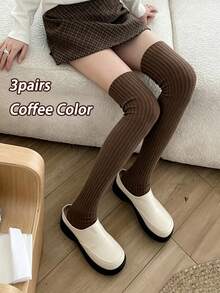 1/3/6 Pairs Thin Vertical Striped Knee-High Socks, Versatile And Non-Slip, Slimming And Layered Effect For Calves, Suitable For Women - Multicolor - View 14