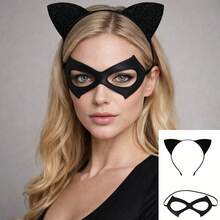 Women's Bat Wing Cape Set, Glitter Cat Ear Headband And Eye Mask, Halloween Cosplay Costume Accessories, Suitable For Masquerade And Theme Parties - Dark Style - View 11