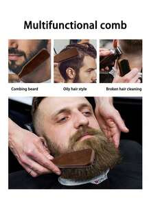 2pcs Neutral Fragrance-Free Professional Hairbrush And Beard Brush, Gradient And Scissor Cleaning Comb, Styling Tools For Smooth Hair, Suitable For Both Coarse - Brown - View 6