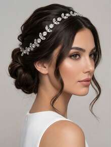 Silver Rhinestone Floral Bridal Hair Vine With Sheer Ribbon, Sparkling Leaf Wedding Headpiece For Brides, Bridesmaids, Prom And Special Occasions - Multicolor - View 1