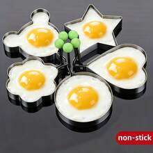 1/5pcs Stainless Steel Fried Egg Mold,Heart Star Flower Round Cartoon Shape Egg Ring,Non-Stick Pancake Ring Cooking Tool For Breakfast Bento Picnic Party Birthday Kitchen Gadget - Green - View 2