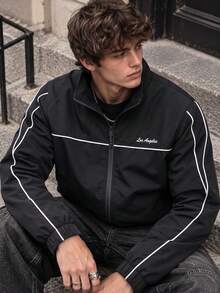 1pc Men's Autumn Jacket, Fashionable Versatile Style, Suitable For Outdoor Sports, Skateboarding, Street Casual Wear - Black - View 3