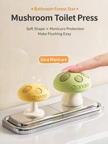 Mushroom Shaped Toilet Flush Button, Cute Mushroom Silicone Toilet Flush Button Presser, Creative Long Nail Women's Water Tank Switch Assistant, Plastic Flush Button, Bathroom Decor - Mushroom - View 3