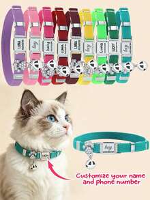 1pc Personalized Cat Collar With Engraved Stainless Steel Name Tag, Customizable Name And Phone Number, Elastic Paw Print Collar With Rhinestone Bell Pendant - Multicolor - View 1