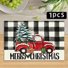 1/4/6pcs Christmas Series Black & White Plaid Red Truck & Christmas Tree Pattern Printed Placemats, Heat Resistant Table Mats For Home Kitchen/Dining Table Protection, Party Scene Decoration - Multicolor - View 15
