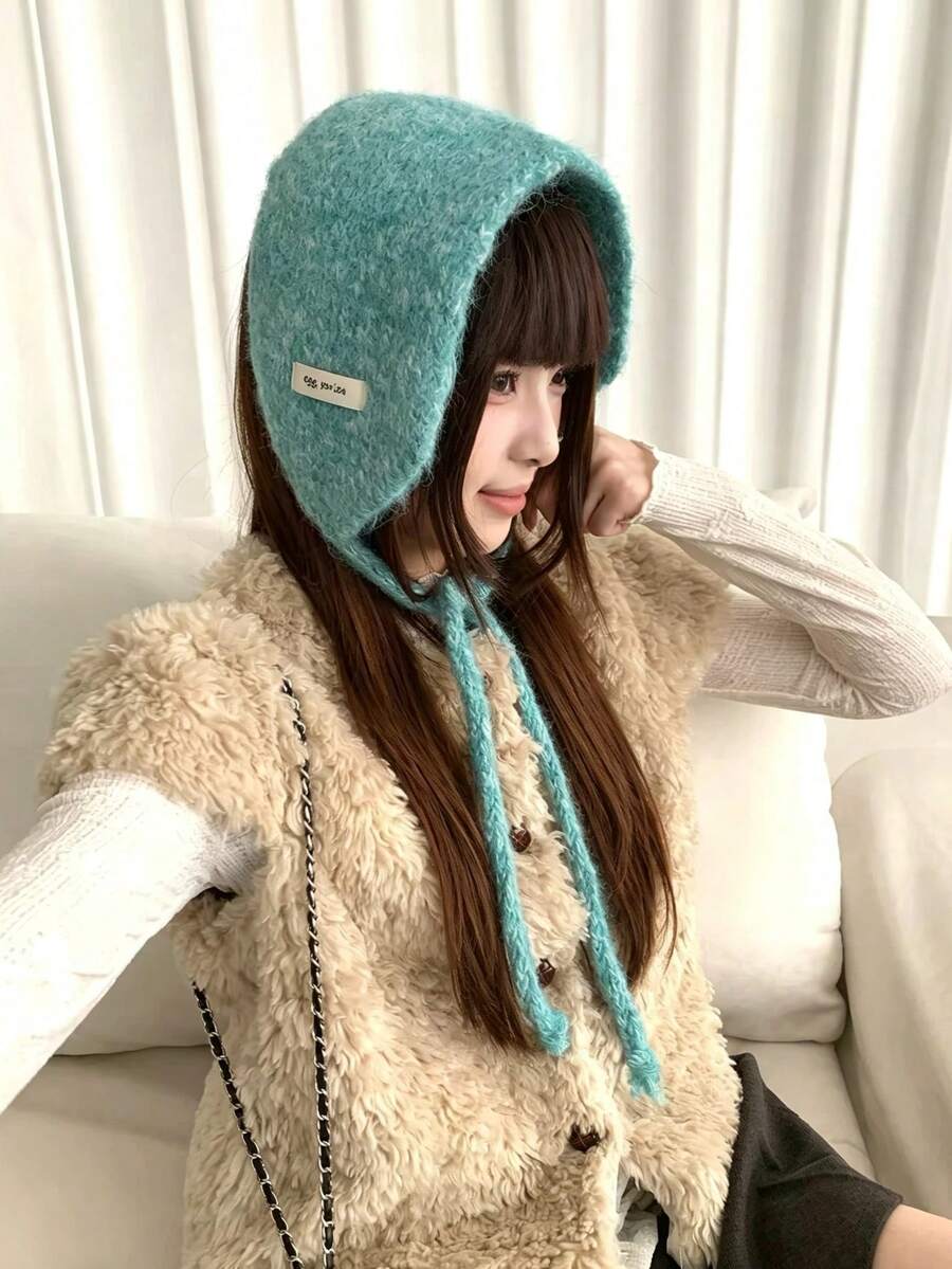 1pc Autumn/Winter Color Yarn Solid Color Earmuffs With Tie For Women, Warm Ear Covers, Cold Protection, Dual-Use Scarf Ear Warmer