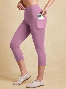 Soyun New Women's Yoga Waist-Cinched Pants, Peach Butt Lift Design, Side Pockets And Mesh Patchwork, Suitable For Daily Casual And Outdoor Activities - Violet Purple - View 3