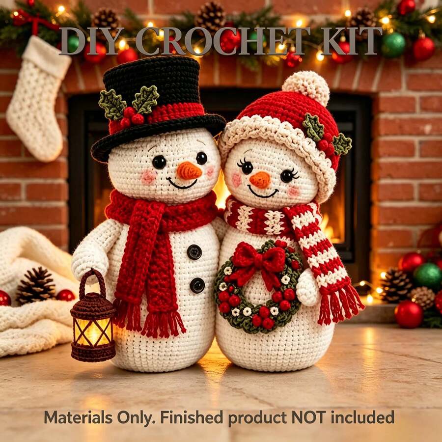 1pc Christmas Snowman Couple Crochet Set (Unfinished Kit, Simple Hand ...