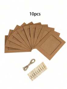20/10/1pc Vintage Kraft Paper Photo Frame With Clips And Hemp Rope, Banner Home Decor, Suitable For Wedding, Anniversary, Birthday, Holiday Party, Clip-On Photo Display Rack, Multi-Functional Hanging Photo Banner, Suitable For Home And Office Decoration - Picture Frame - View 12