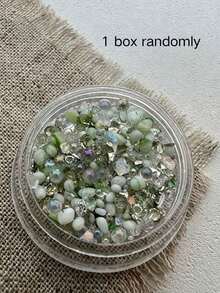 1box/2boxes Fall Autumn Nails New Forest Green Mixed Beads Iridescent Rhinestone & Crushed Stone Nail Art Decor, Suitable For Autumn Natural Style DIY Nail Art, Same As Nail Salon Style - Multicolor - View 4