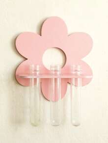 1pc/2PCS Flower Shaped Wall Hanging Test Tube Display Rack, Cute Light Pink Style Hanging Vase Decor, Suitable For Plant Cultivation, Bedroom, Dorm, Home Wall Decoration - A - View 4