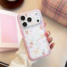 Kavenfort Rose Pink Starry Sky Cartoon Rabbit Bear Phone Case, Compatible With Apple 18 Pro, 17 Pro, Full Coverage Design, 15 Pink Frame Styles, 16 Cute, Sweet, Girly, Creative, Cartoon Styles, Adorable, Fresh, Unique, Suitable For Sharing - Rose Pink - View 10