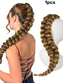 1pc 24 Inch Chunky Braided Ponytail Hair Extension, Thick Braided Ponytail Made Of Synthetic Fiber With Elastic Hair Tie, Suitable For Women For Party & Daily Wear (Multiple Colors Available) - Multicolor - View 11
