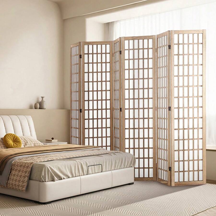 Separadores de ambientes, separadores de ambientes japoneses de 3 a 6 paneles, paneles de madera plegables para crear privacidad en interiores, paneles decorativos portátiles de estilo japonés para separar ambientes en el hogar, la oficina, el comedor y el dormitorio. - 6 paneles, patrón de diamante - Ver 1