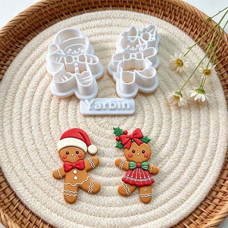 3pcs Gingerbread Man Shape Clay Cutters, Christmas Embossing Molds, DIY Handmade Earring Pendant Jewelry Craft Supplies - 3-pack - View 1
