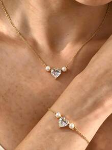 14K Gold Jewelry Set, Includes Necklace And Bracelet, Elegant Style, Perfect For Daily Wear And Gifting - Gold - View 8