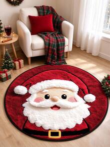1pc, Santa Claus Round Rug, Christmas Entrance Mat, Perfect For Christmas Home Decor, Holiday Home Decor, Christmas Gift For Friends, Seasonal Decorative Mat, With Holiday Design, Christmas Decoration, Perfect Christmas Gift, Perfect Match For Christmas And New Year Celebration Decor Rug, Bedroom Decor, Small Rug, Rug, Home Decor, Living Room Rug, Living Room Small Rug, Bedroom Rug - Multicolor - View 1