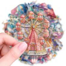 56pcs Dream Amusement Park Graffiti PET Stickers, Suitable For Laptop, Water Bottle, Luggage, Helmet, Notebook, Etc. DIY Creative Toys - Multicolor - View 6
