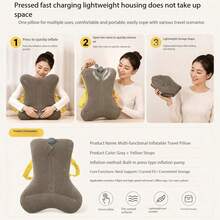 Press-To-Inflate Pillow, Upright Backrest Pillow, Travel Pillow, Portable Airplane Car Nap Pillow, Travel Pillow - Grey - View 9