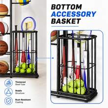 ERUIV 7-Tier Basketball Rack, Metal Ball Holder With Removable Support Bars And Side Basket, Sports Equipment Organizer For Basketball, Soccer And Volleyball, For Home, Garage And Gym, Black - Black - View 5