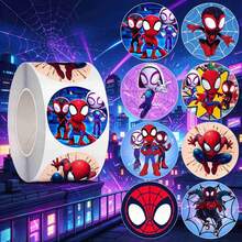 1set/500pcs Circular Roll Stickers With Multiple Cartoon Hero Patterns. Self Adhesive And Easy To Peel Off, Can Be Used As A Reward Sticker, Decorative Handbag, Water Cup, Gift Box, Party Gift, Loved By Children. (Stochastic Style) - Multicolor - View 5