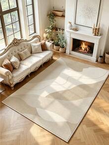 1pc Light Apricot Wabi-Sabi Style Abstract Fluid Faux Cashmere Living Room Rug, Soft Non-Slip Wear-Resistant, Suitable For Living Room, Bedroom Holiday Decor, Office, Non-Slip Door Mat, Bathroom, Hallway, Study Area Carpet - Apricot - View 4