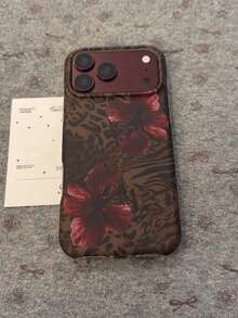 Autumn/Winter Vintage Leopard Print Burgundy Lily Flower Phone Case Compatible With Iphone 18 Pro Max, 17 Pro, 16 Pro Max/15 Pro, Shockproof Dual Layer, Waterproof - Brown - View 2