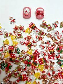 Autumn Christmas Series Cartoon Resin Nail Art Charms, Styles Include Santa Claus, Christmas Tree, Snowman And More, Randomly Assorted, Random Colors, 100pcs/30pcs Total, DIY Wearable Nail Accessories For Girls - Multicolor - View 1