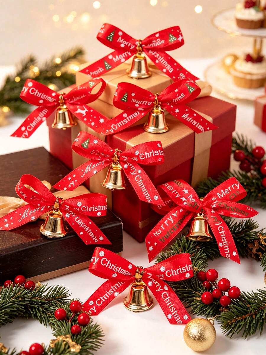 12pcs/Pack Christmas Party Gift Decoration Accessories Bows & Bells - View 1