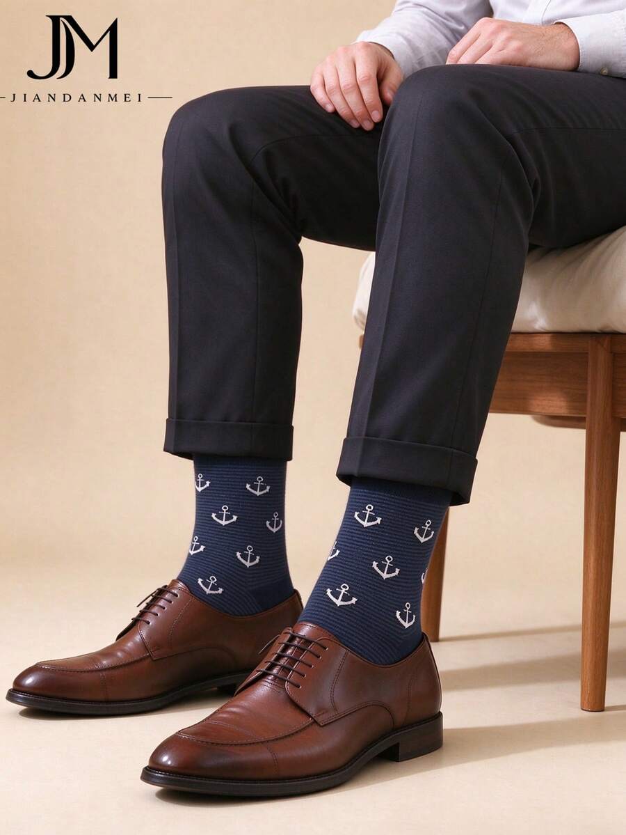 Business Casual Men's Printed Mid-Calf Socks, Fun Watch Dial Design, Comfortable And Breathable Men's Socks For Autumn/Winter - Multicolor - View 1