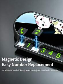 Cartoon Cat Temporary Parking Number Plate, Car Phone Number Plate With Magnetic Sliding Hidden Numbers, Glow-In-The-Dark Parking Sign - A - View 2