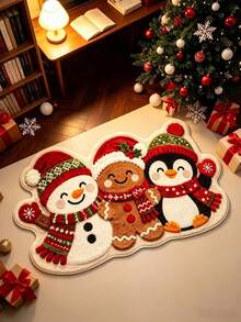 1PC Cute Gingerbread Penguin Christmas Snowman Holiday Decoration Rug, Bedroom Decor, Small Rug, Carpet, Home Decor, Living Room Rug, Living Room Small Rug, Bedroom Rug, Living Room Home Decor - A - View 2