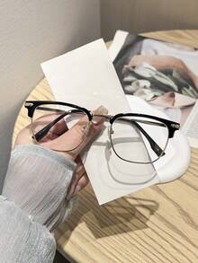 1 Pair Women's Square Metal Half-Frame Glasses, High Quality, Fashionable And Sexy, Versatile Casual, Suitable For Daily Wear, Campus, Reading, Office And Other Occasions - Multicolor - View 11