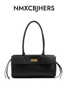 Women's New Black Quilted Shoulder Bag With Metal Lock, Versatile Handbag, Commuter Bag, Ladies Purse - Black - View 5