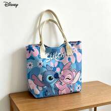 Miniso Disney Stitch & Angel Laptop Shoulder Bag, Cute Floral Print Couple Shoulder Bag For Daily Use - Pink - View 3