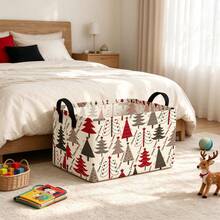 1pc Christmas Tree Print Storage Basket With Sturdy Handle, Multi-Functional Clothes, Towel And Miscellaneous Storage Basket, Suitable For Home Decor, Room Decor, Bedroom Decor - Multicolor - View 4