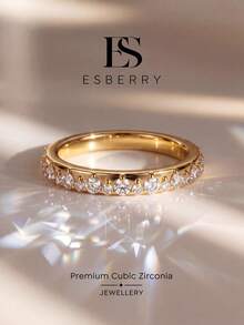 1pc 2mm Round Cut Wedding Ring, Half Eternity Diamond Engagement Ring, Stackable, Single Prong Wedding Ring - Gold - View 2