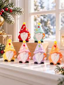 5PCS Christmas Gonk Figurines, Colourful ABS Gnome Decorations With Star Hats And Candy Canes For Tabletop Shelf Mantel And Festive Home Decor - Macaron Elf - View 8