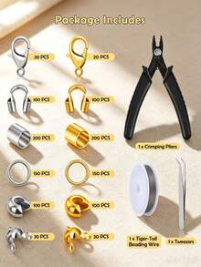 1 Box 1203pcs Crimp Bead Jewelry Making Tools Kit, Includes Crimp Caps, Crimp Tubes, Wire Protectors, Lobster Clasps, Jump Rings, Crimping Pliers, Beading Wire, Tweezers And Pliers, Suitable For DIY Jewelry Making And Repair - 12-piece Socket Set (Tool Version) - View 2