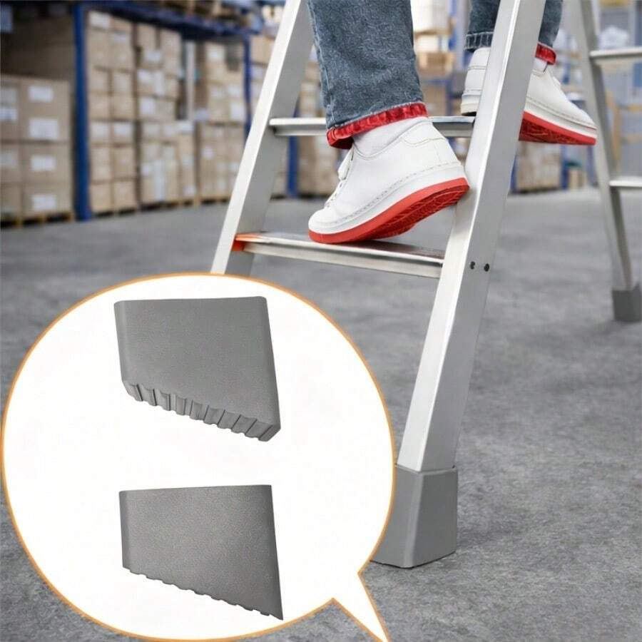 6pcs Heavy Duty Anti-Slip Ladder Feet - Universal Ladder Safety Caps, Suitable For Telescopic Ladders, Durable, Suitable For Home And Industrial Use, Grey, Ladder Safety Accessories, Textured Anti-Slip Surface - Grey - View 1