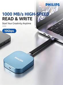 PHILIPS Ổ cứng di động SSD 512G/1TB hít nam châm USB3.2 tốc độ cao 1000MB/s Type‑C kết nối trực tiếp điện thoại máy tính bảng PSSD mở rộng bộ nhớ ngoài màu xanh nhạt 81PS - Xem 3