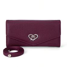 Dompet Ponsel Wanita, Tas Clutch dengan Tali Bahu yang Dapat Dilepas, Dompet Panjang Minimalis - Burgundy - View 11