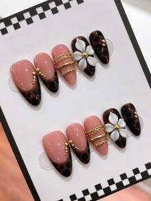 10PCS Autumn/Winter Brown Hand-Painted Leopard Print French 3D Carved ...