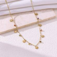 1pc Gold-Plated Stainless Steel Necklace, Exquisite Butterfly Flower Eye Pendant, Colorful Rhinestone Chain Decor, Fashion Women's Pendant Necklace Daily Jewelry Gift - Multicolor - View 7