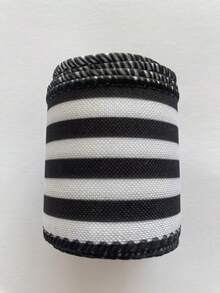 Pita Satin Bergaris Hitam Putih dengan Tepi Metalik, Pita Kerajinan Poliester 5 Yard, Cocok untuk Pembungkus Kado, Dekorasi, dan Kerajinan Tangan, Lembut Saat Disentuh, Mudah Dibentuk, Hadiah Hari Valentine - garis-garis hitam dan putih - View 6