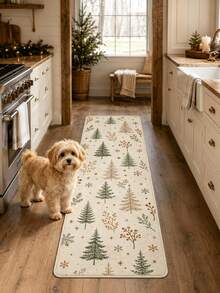 1pc Nordic Minimalist Style Pine Tree & Snowflake Decorative Long Runner Rug, Velvet Carpet, Christmas, Christmas Decoration, Suitable For Room Decor, Indoor Door Mat, Living Room Rug, Kitchen Mat, Bedroom Rug, Bathroom Mat, Washable Carpet, Home Decor, Bedroom Decor, Anti-Slip, Wear-Resistant, Noise-Reducing, Sound-Insulating, Skin-Friendly, Soft - Minimalist Pine Snowflake - View 5