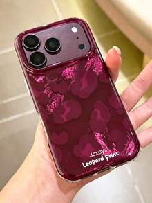 Vintage Leopard Print Cherry Red Phone Case Compatible With IPhone 18 Pro Max 18 Pro 17 Pro Max 17 Pro 17 16 Pro Max 16 Pro 16 15 Pro Max 15 Pro 14 Pro Max 14 Pro 13 12 11 Autumn/Winter Laser Foil Texture Protective Cover - Plum Red - View 3