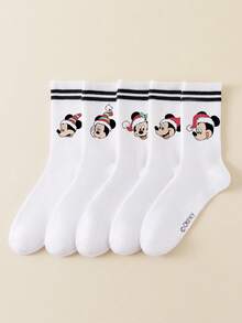 1/5 Pairs Disney Men's Mid-Calf Socks, Double Stripe Graphic, Simple Breathable Sports Socks, Fun Halloween Gift Socks - Multicolor - View 2