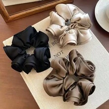 ربطة شعر ساتان فاخرة بأسلوب فرنسي بحجم كبير جداً لتسريحة الكعكة للنساء، شريط مطاطي للشعر - متعدد الألوان - مشاهدة 1